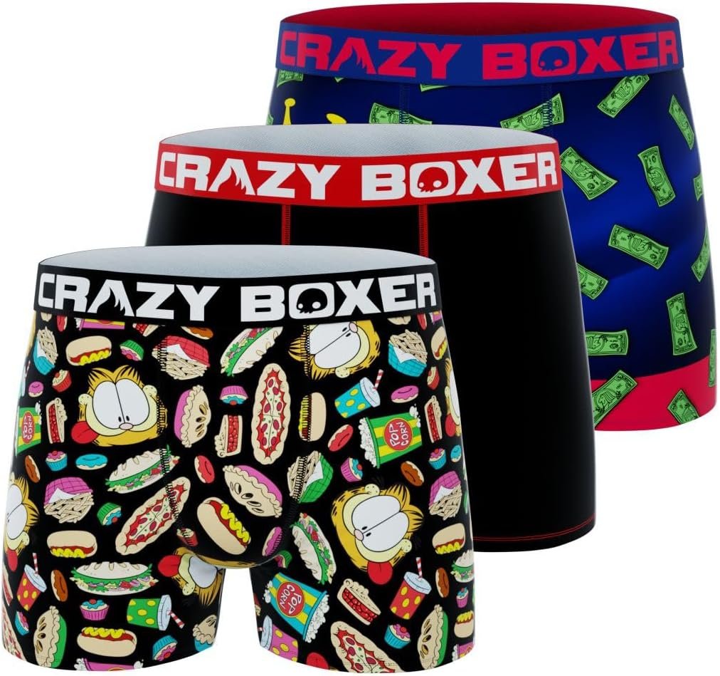 CRAZYBOXER Men's Underwear Garfield Freedom of movement Resistant Boxer Brief Original (3 PACK)