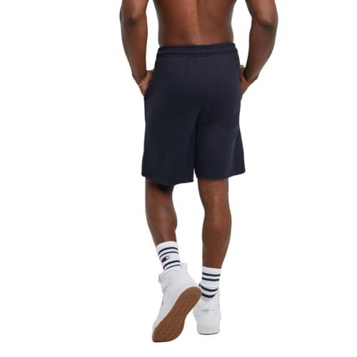 Champion Men's, Powerblend, Fleece Midweight, Athletic Shorts with Pockets (Reg. or Big, Navy C Patch Logo, Large Tall