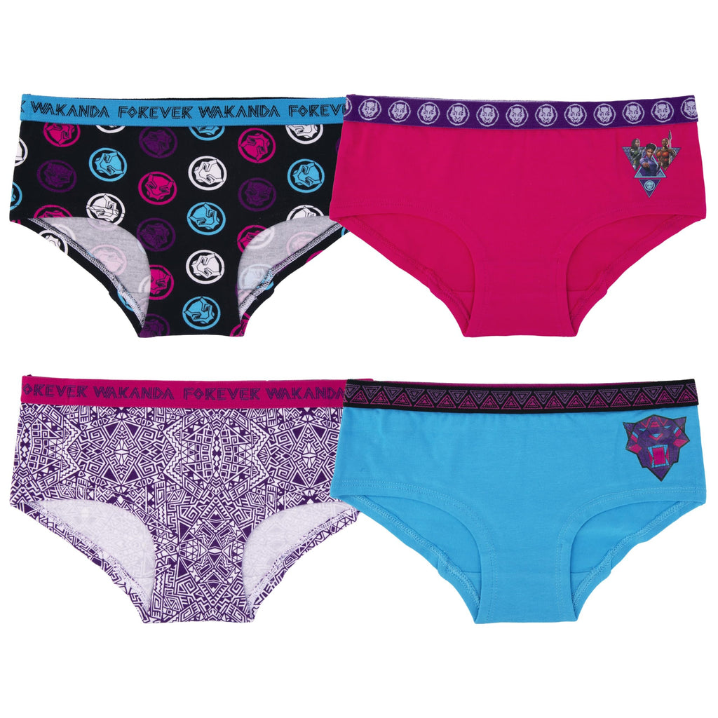 Handcraft Girls' Black Panther 4-Pack Panties Cotton/Spandex Blend Sizes 6,8,10 Wakanda Forever