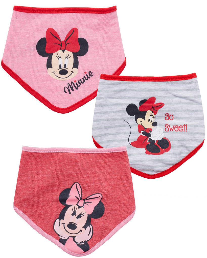 Disney Baby Girls' Bandana Bibs 3 Pack Set for Feeding, Teething, and Drooling, Red/Grey/Pink