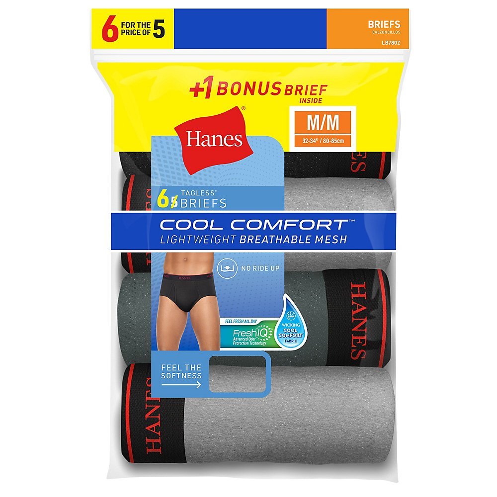 Hanes Mens FreshIQ Cool Comfort Breathable Mesh Sport Brief 6-Pack (LB780Z)