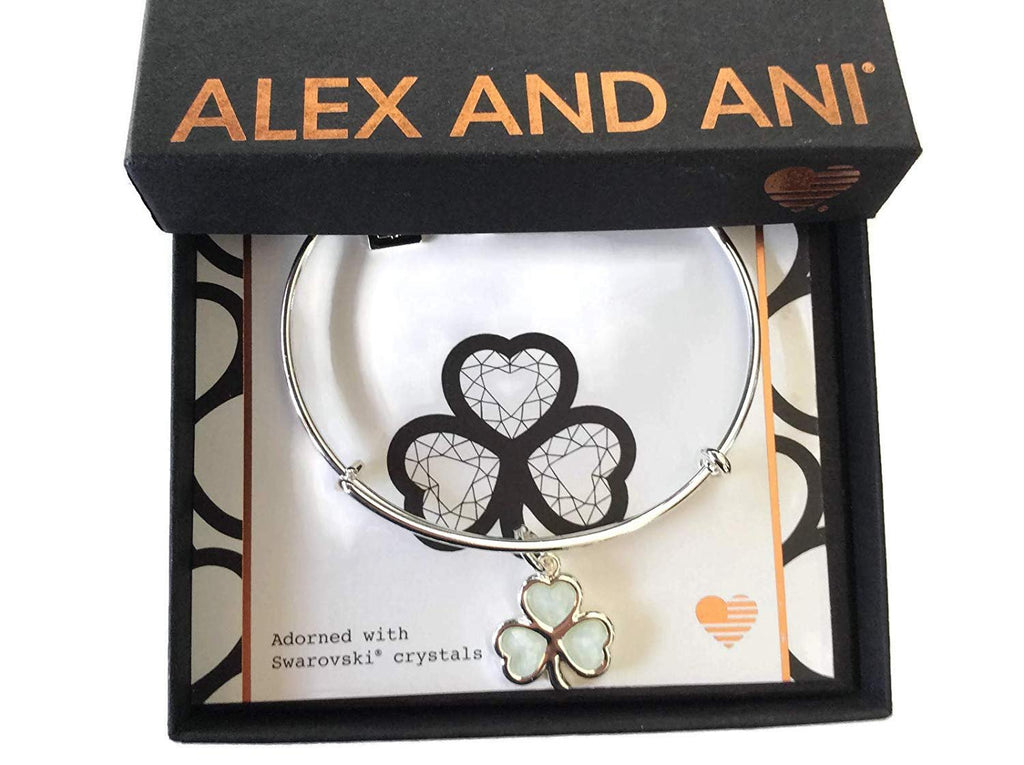 Alex and Ani Crystal Shamrock Shiny Silver NWTBC