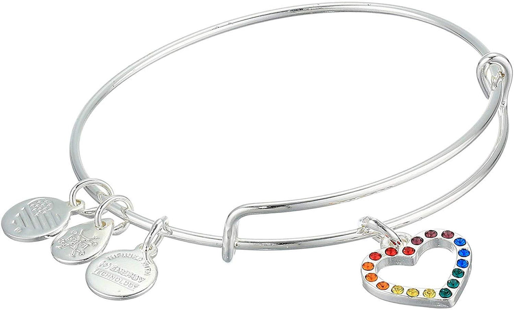 Alex and ANI Crystal Infusion Rainbow Heart Bangle Bracelet Silver One Size