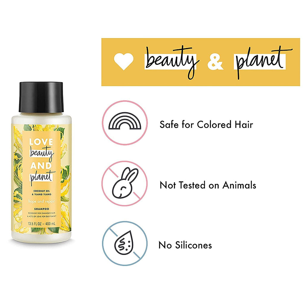 Love Beauty And Planet Shampoo and Conditioner for Damaged Hair Coconut Oil and Ylang Ylang 13.5 oz, 2 count