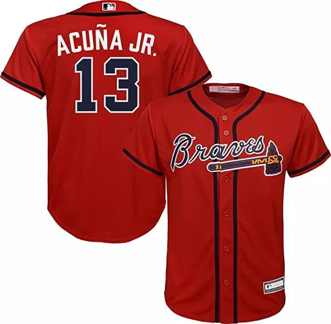 Outerstuff Ronald Acuna Jr. Atlanta Braves MLB Boys Youth 8-20 Player Jersey (Red Alternate, Youth X-Large 18-20)