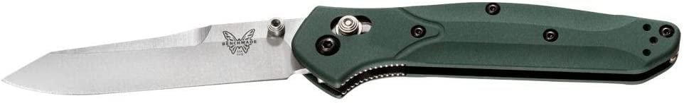 Benchmade - 940 EDC Manual Open Folding Knife Made in USA, Reverse Tanto Blade, Plain Edge, Satin Finish, Green Handle