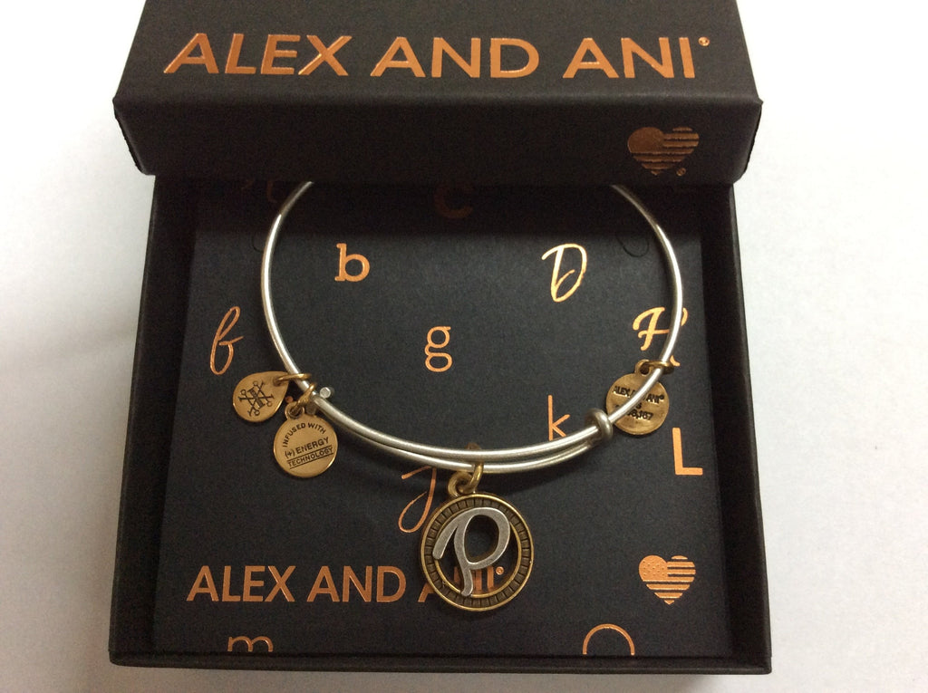 Alex and Ani Womens Initial P Charm Bangle