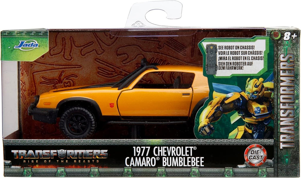 Transformers Rise of The Beast 1:32 1977 Chevy Camaro Bumblebee w/Robot On Chassis Die-Cast Car, Toys for Kids and Adults