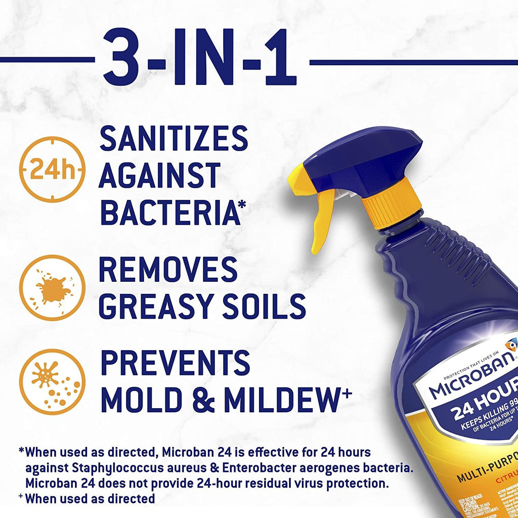 Microban 24 Hour Multi-Purpose Cleaner and Disinfectant Spray, Citrus Scent, 22 Fl Ounce, 4 Count