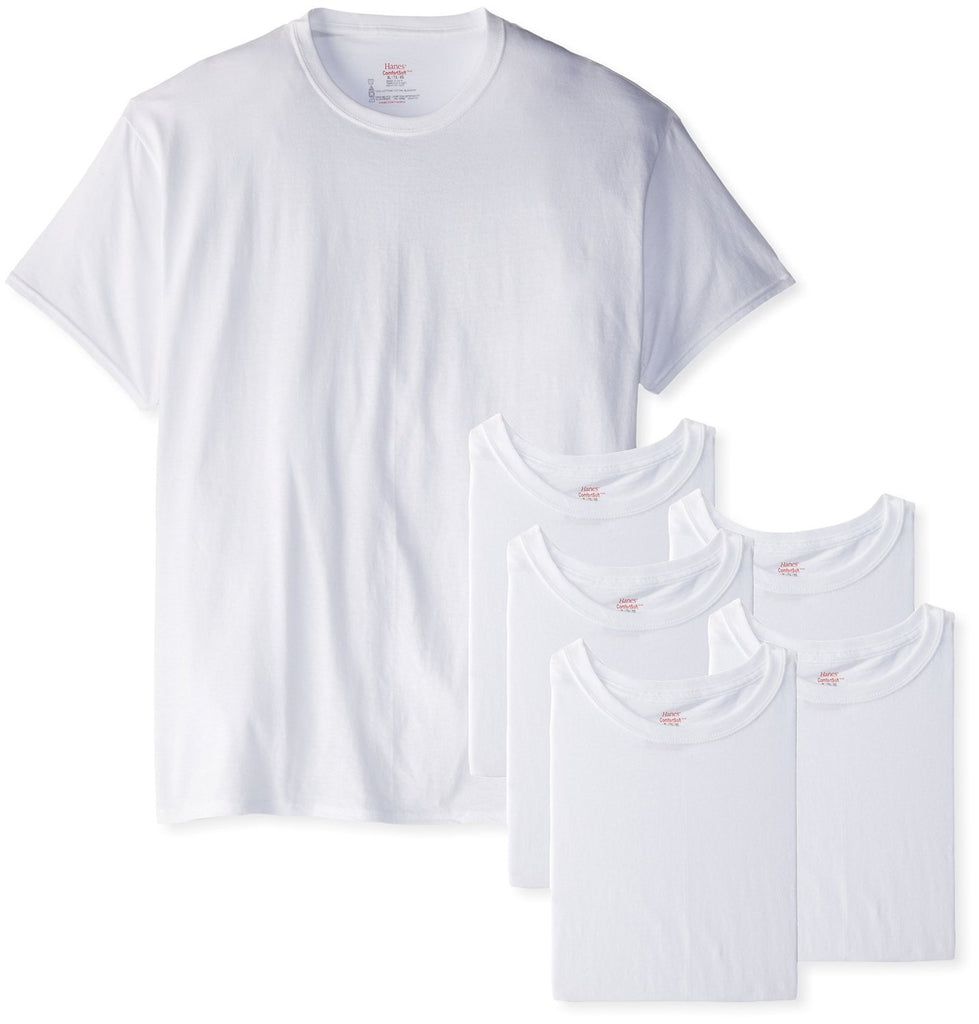 Hanes Classic Mens White Crew Neck T-Shirt P6_White