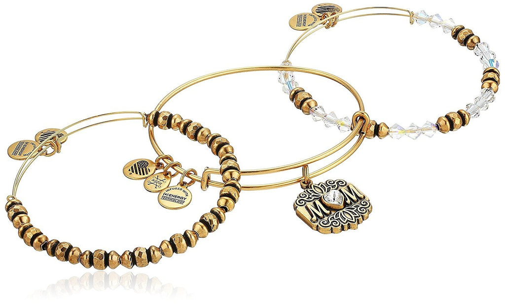 Alex and Ani Women's Mom Set of 3 Bangle Bracelet, Rafaelian Gold, Expandable