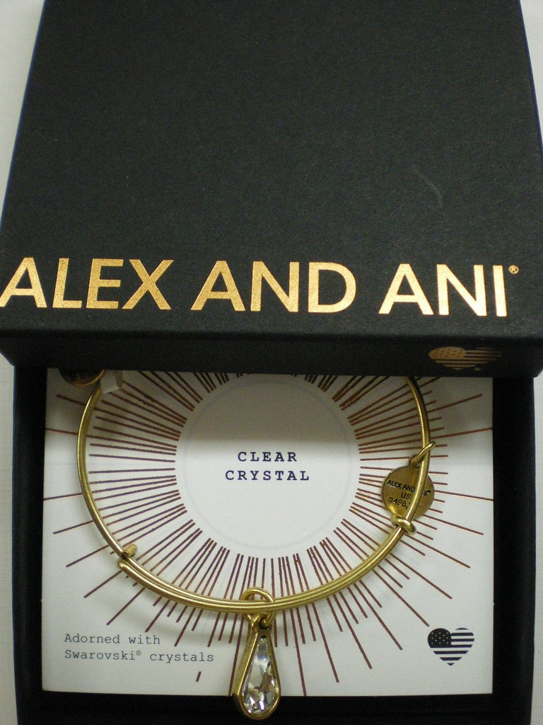 Alex and Ani April Birth Month Charm Bangle With Swarovski Crystal Teardrop Shape Rafaelian Gold