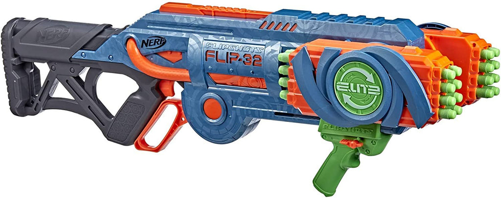 NERF Elite 2.0 Flipshots Flip-32 Blaster, Rotating Dart Barrels, 32-Dart Capacity, 32 Elite Darts, Toy Foam Blasters, Kids Outdoor Games & Toys for Boys & Girls