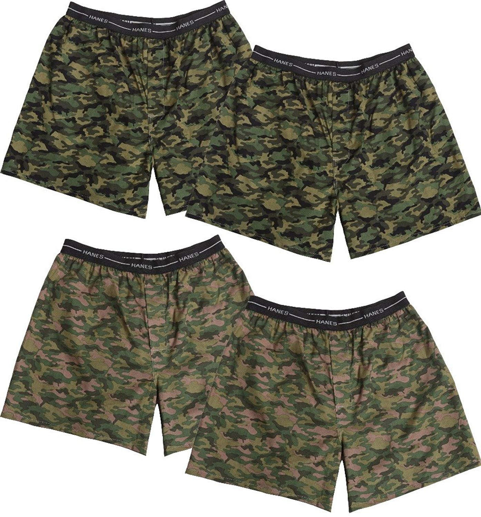 Hanes Red Label Men's 4-Pack Exposed Waistband Woven Camo Boxers