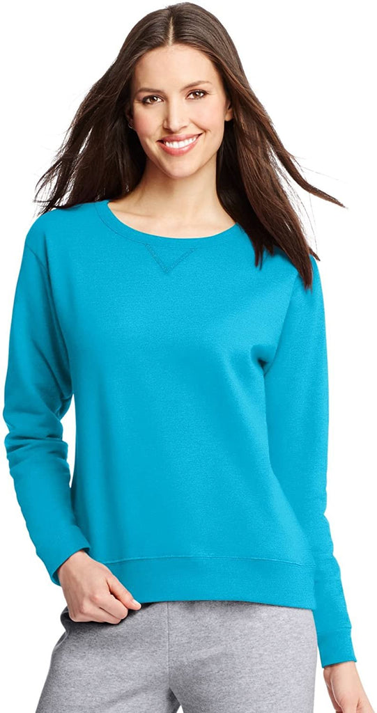 Hanes Women's V-Notch Pullover Fleece Sweatshirt, Blue Horizon, Medium