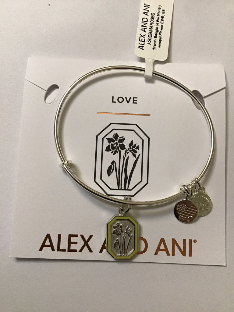 Alex and Ani (March Bangle of The Month) Jonquil Flower EWB, Shiny Silver, One Size