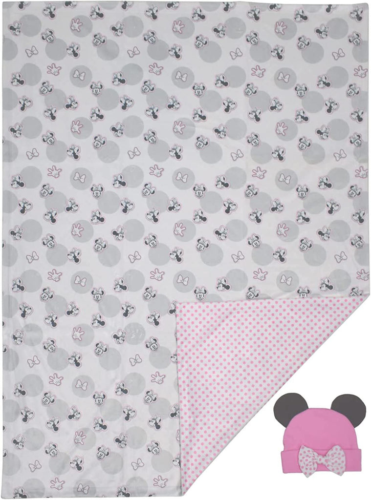 Minnie Mouse Baby Girl Reversible Blanket and Pink Hat with Minnie Ears GS71476