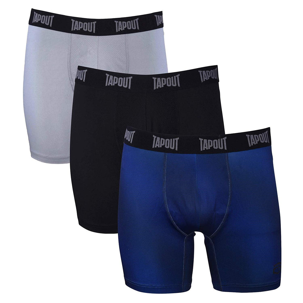 TapouT Mens Performance Boxer Briefs - 3-Pack Stretch Performance Training Underwear Breathable Athletic Fit No Fly