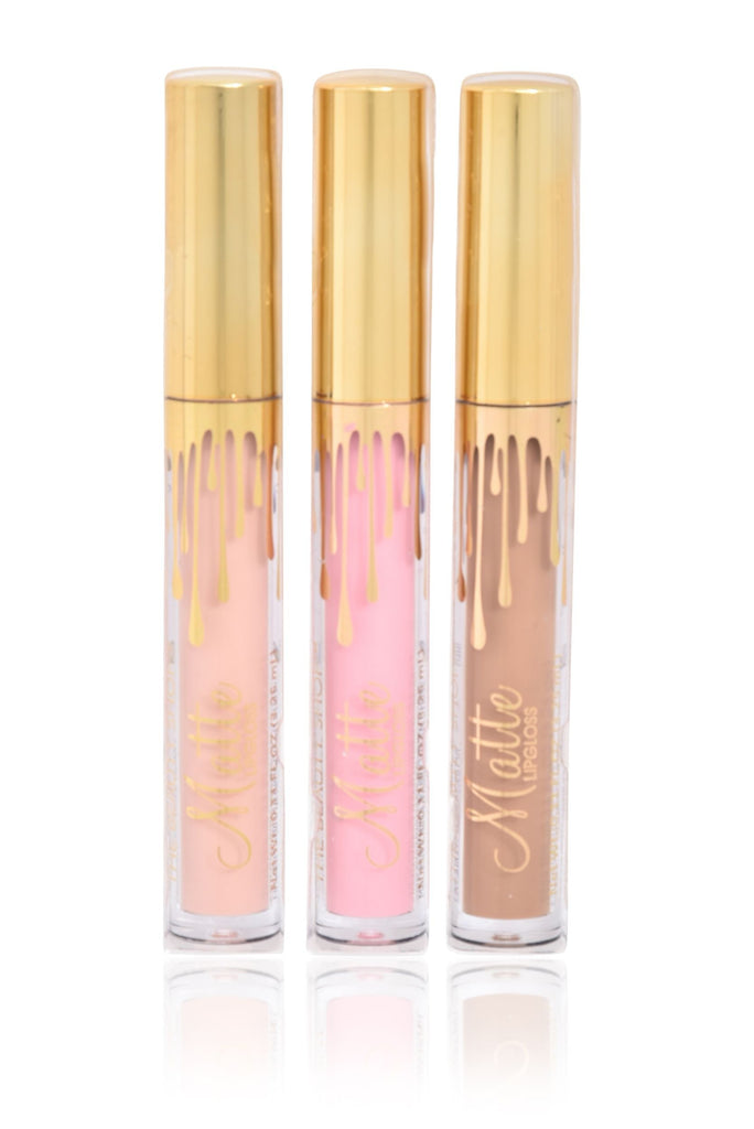 Forever Beauty Matte Liquid Lip Gloss Quality Reds or Nudes 3-Pack Value in Gift Packaging, 3.25 ml