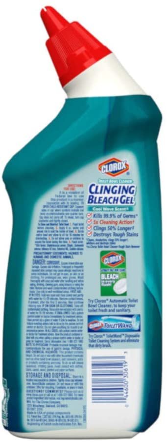 Clorox Toilet Bowl Cleaner, Clinging Bleach Gel, Cool Wave Scent, 24 Ounces