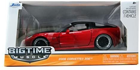 Set of 2 Jada Bigtime Muscle 2006 Chevy Corvette Z06 with Atomic Rims 1:24 Scale (Red)