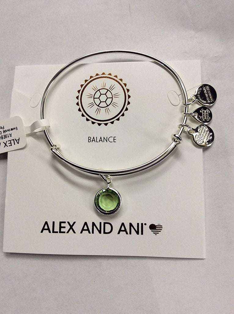 Alex and Ani August Color Code Peridot Bangle Bracelet Shiny Silver NWTBC