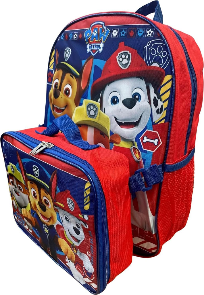 Ruz Paw Patrol Boy's 16 Inch Backpack With Removable Matching Lunch Box Set (Red-Blue)