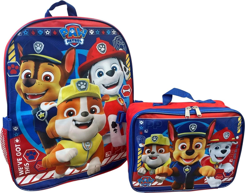 Ruz Paw Patrol Boy's 16 Inch Backpack With Removable Matching Lunch Box Set (Red-Blue)