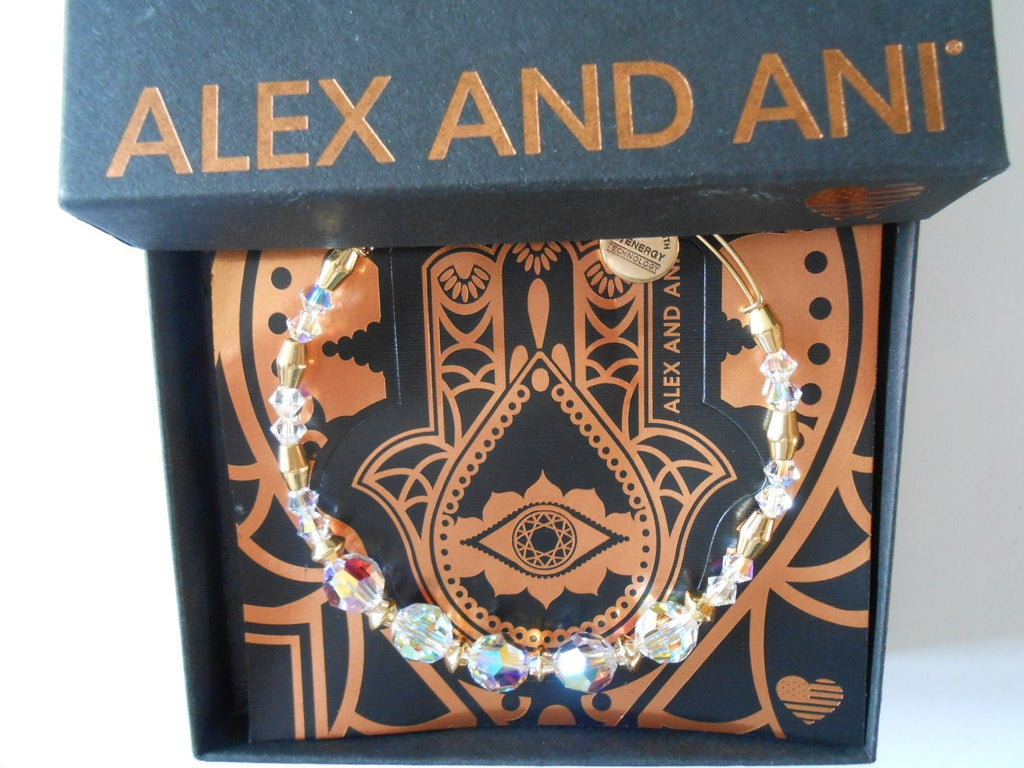 Alex and Ani Swarovski Crystal Beaded, Frost Bangle Bracelet- Shiny Gold