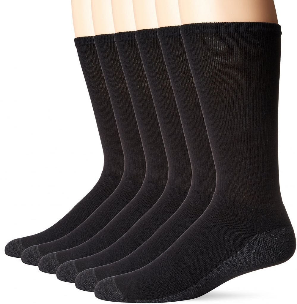 Hanes Cushion Crew Socks 6-PACK Black or White Sizes 6-12, 12-14