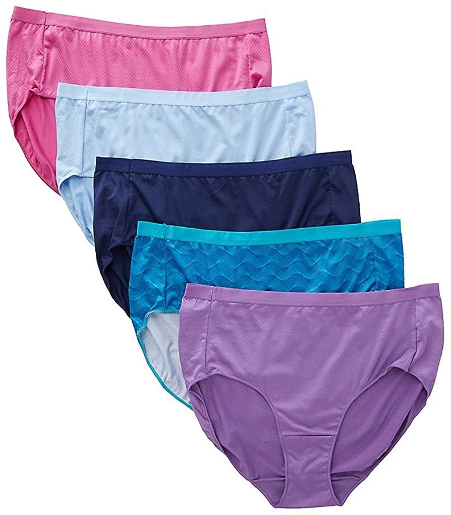 JUST MY SIZE Women's Microfiber Mesh Ultra Light Brief Panty - 5 Pack 1210U5 13 Assorted