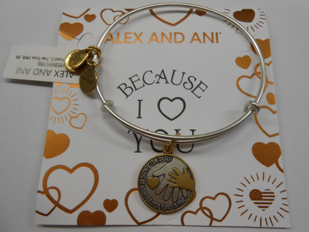 Alex and Ani Women's Hand in Hand II, Two Tone EWB Bangle Bracelet, Rafaelian Silver, Expandable