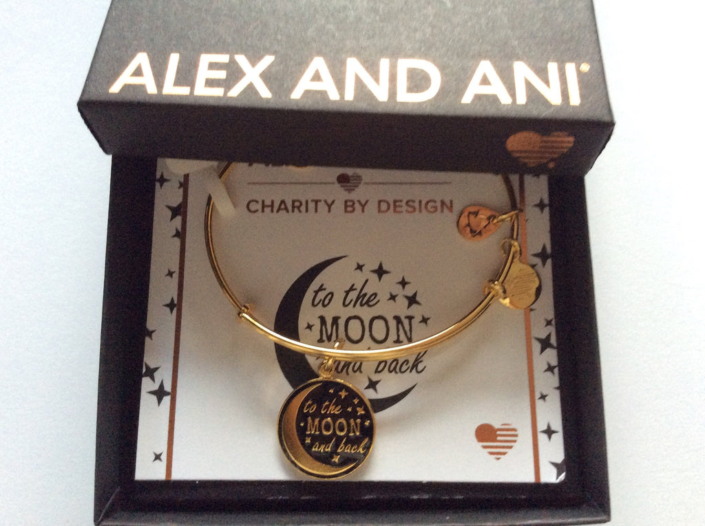 Alex and Ani Stellar Love II Bangle Bracelet Shiny Gold Tag Box Card