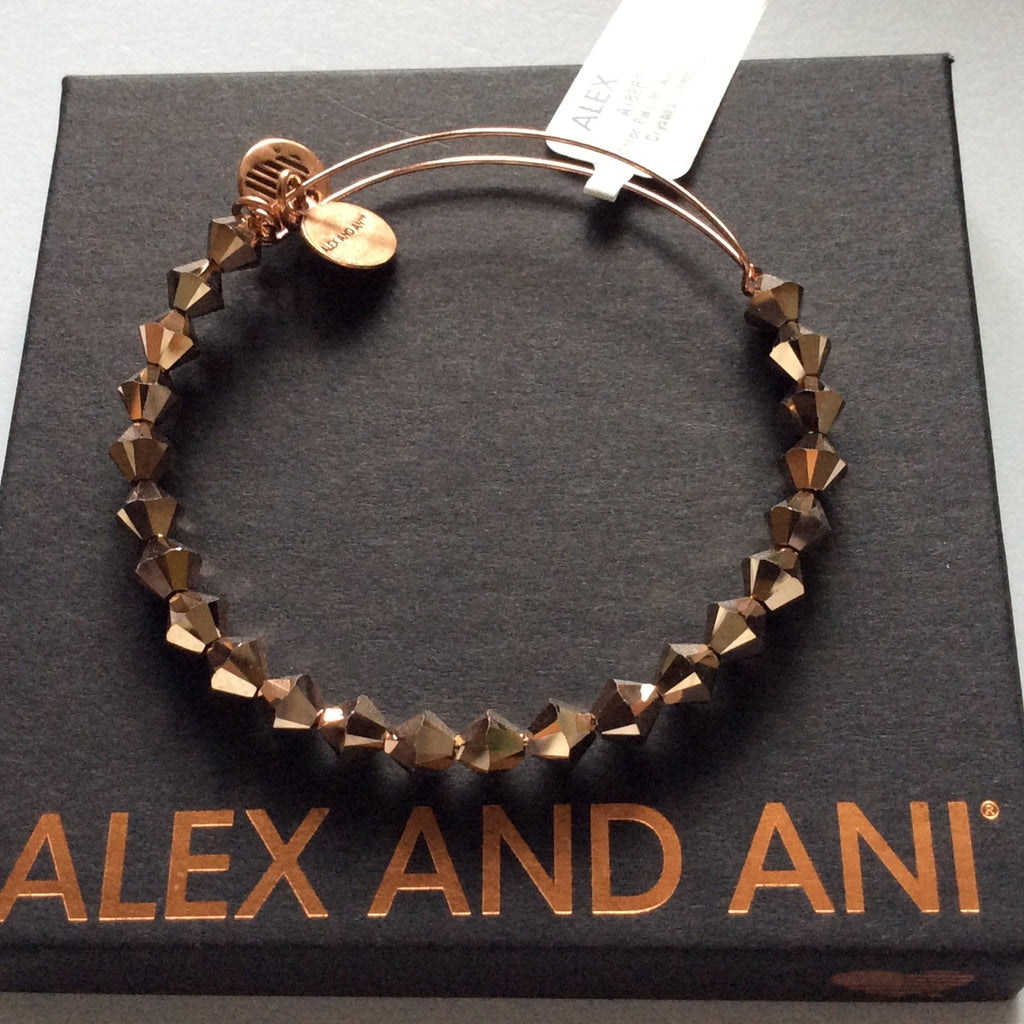 Alex and Ani Champagne Bangle Bracelet Shiny Rose Tag Box Card