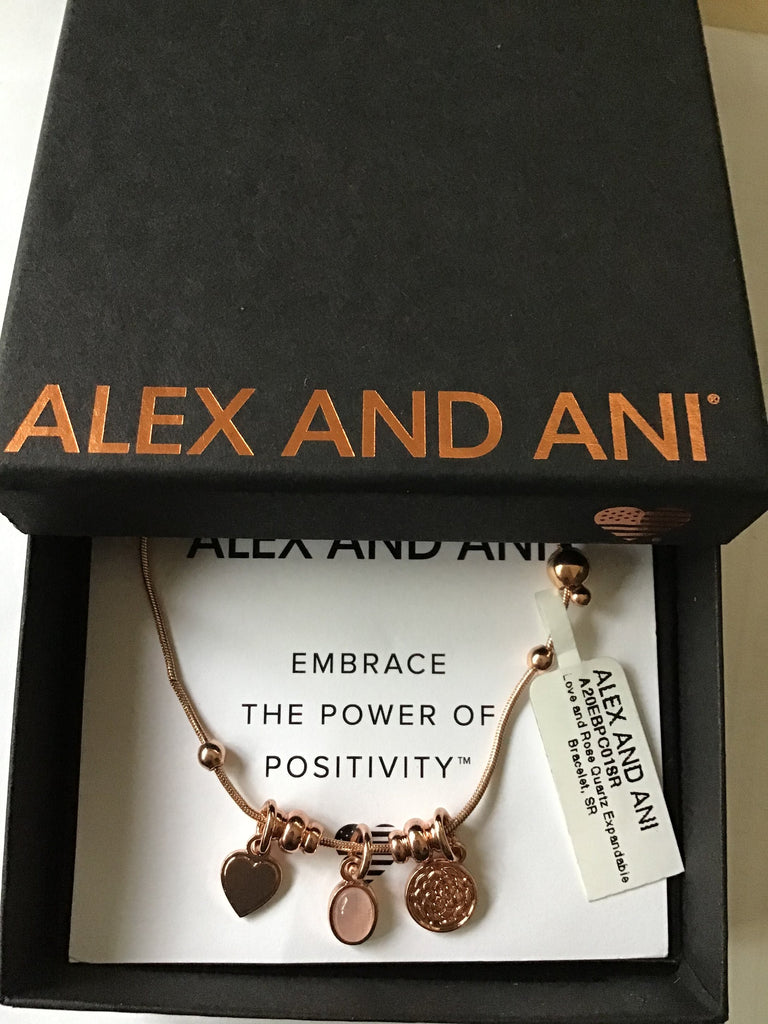 Alex and Ani Love and Rose Quartz Expandable Bracelet Shiny Rose Gold One Size