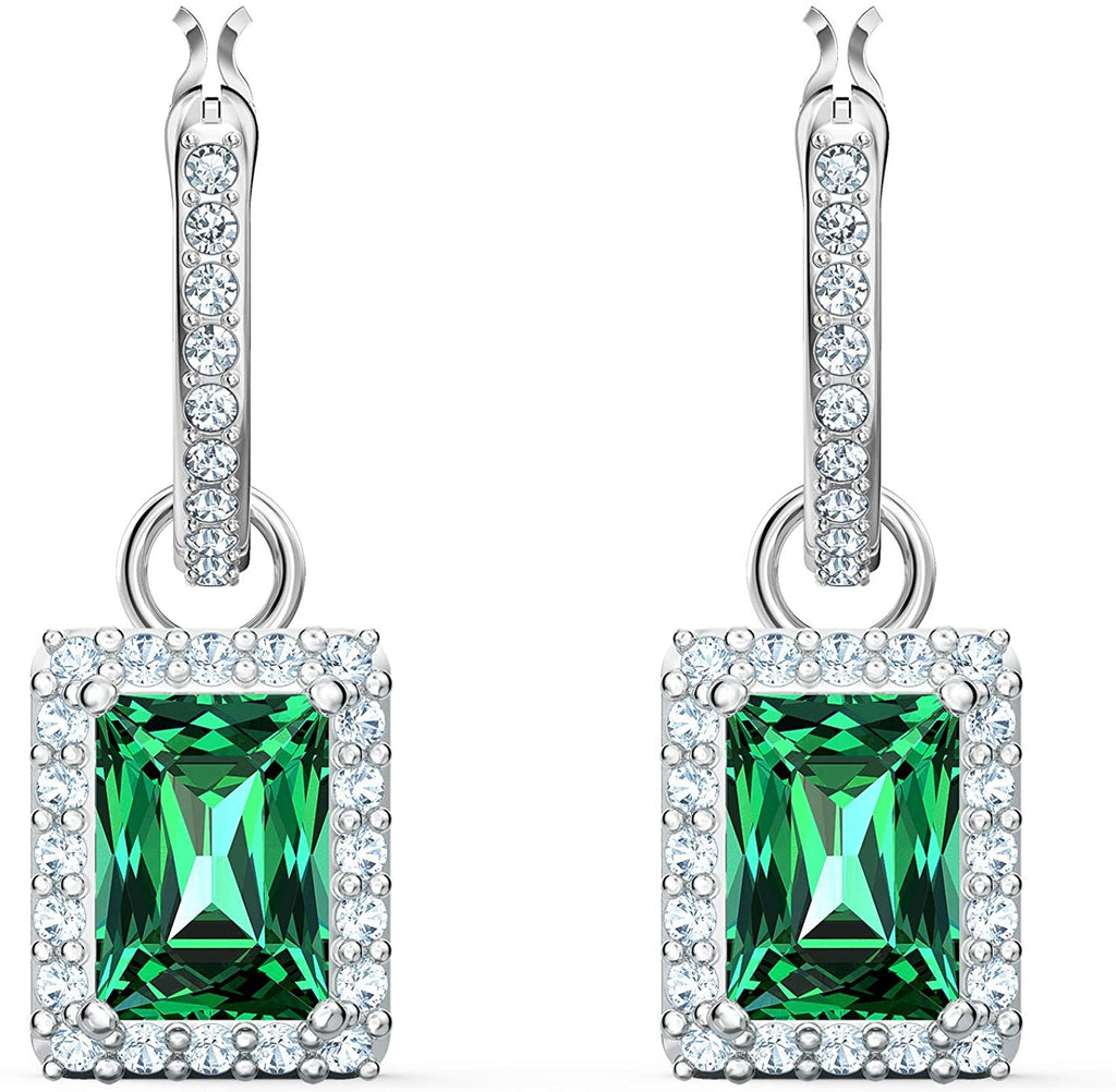 Swarovski Angelic Rectangular Pierced Earrings, Green, Rhodium plated