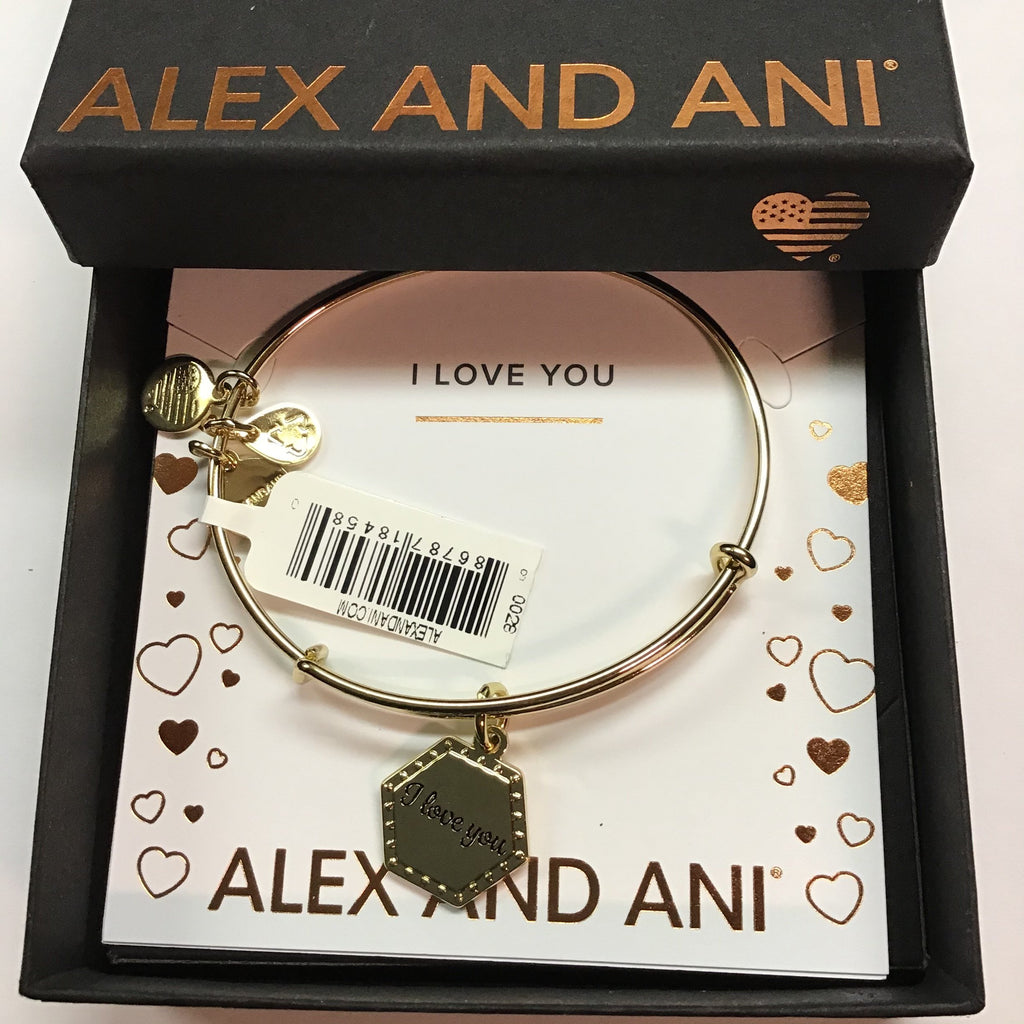 Alex and Ani I Love You IV EWB, SAG, Shiny Antique Gold, Expandable (A20BILY01SAG)