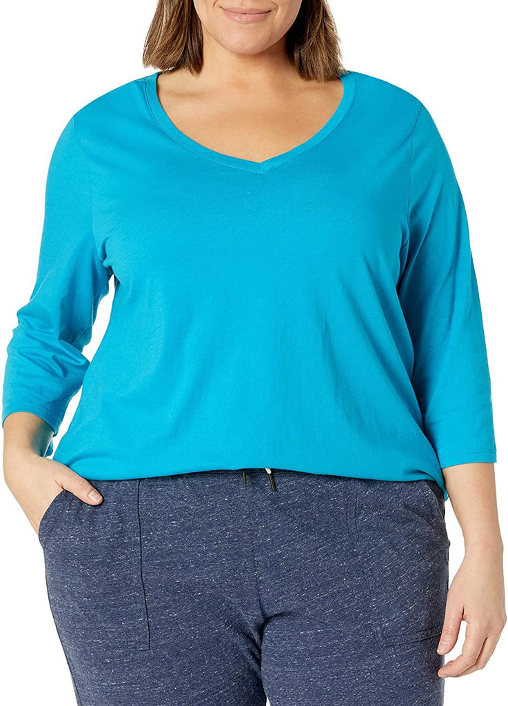 JUST MY SIZE Size Women's Plus Sizeflowy 3/4 Sleeve V-Neck Top