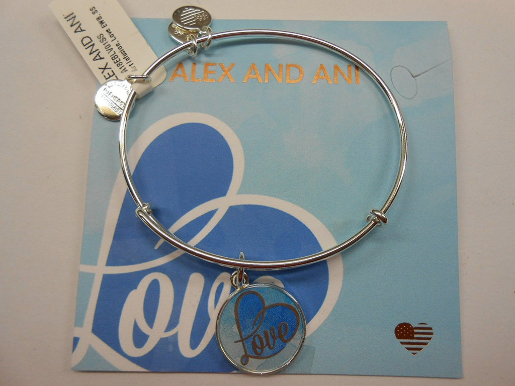 Alex and Ani Art Infusion Love Bangle Bracelet Shiny Silver Come With Black Gift Box