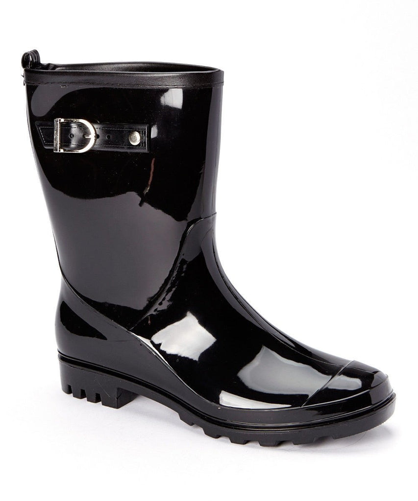 BRAND NEW STYLE Ladies Black Shiny Rain Boots with Buckle - SKADOO- Sizes 5-11