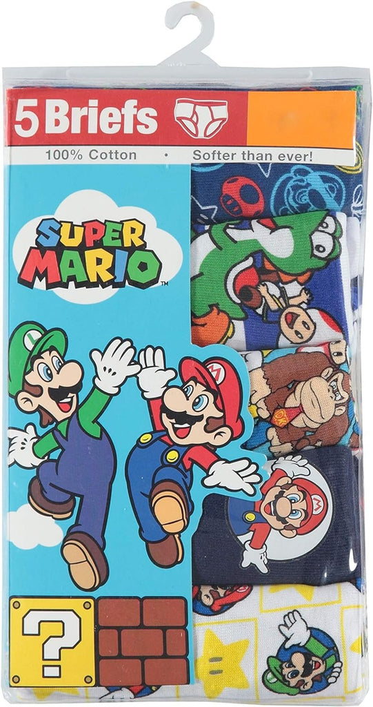 Nintendo Boys' 8 Pack 100% Combed Cotton Briefs with Mario, Luigi, Toad, Yoshi, Peach & Bowser, Sizes 4, 6, 8