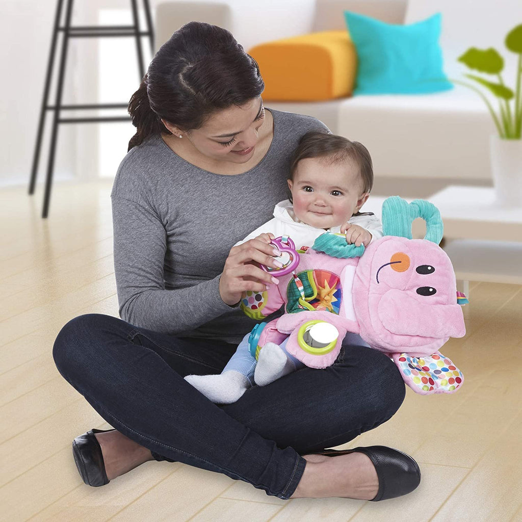 Playskool Fold 'n Go Elephant Stuffed Animal Tummy Time Toy for Babies 3 Months and Up, Pink (Amazon Exclusive)