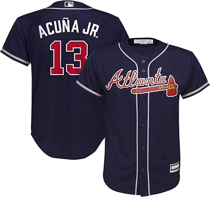 Outerstuff Ronald Acuna Jr. Atlanta Braves #13 Alternate Navy Jersey - Kids Medium 5/6