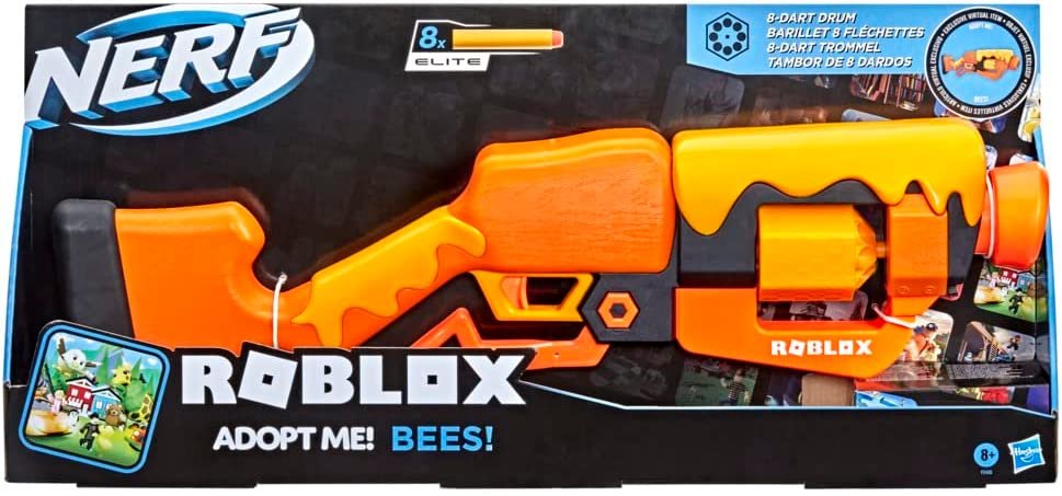 NERF Roblox Adopt Me!: Bees! Lever Action Dart Blaster, Rotating 8-Dart Drum, 8 Elite Darts