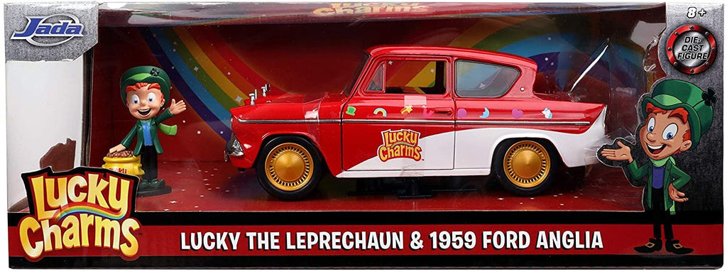 Jada 1:24 Diecast Lucky Charms 1959 Ford Anglia with Lucky theLepruchan Figure