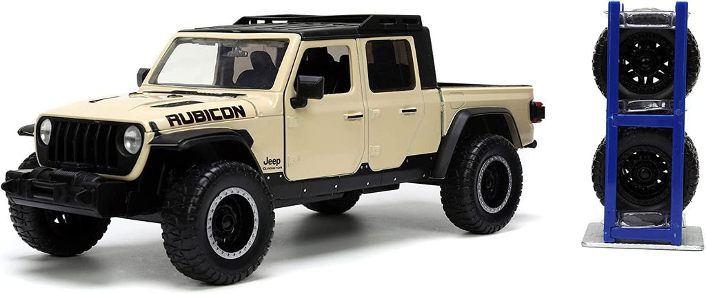 Just Trucks 1:24 2020 Jeep Gladiator Die-cast Car Tan with Tire Rack, Toys for Kids and Adults