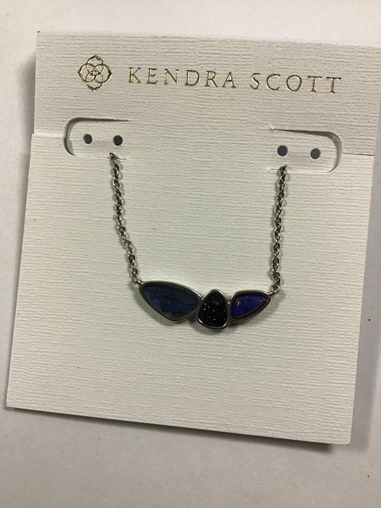 Kendra Scott Ivy Short Pendant Necklace, Vintage Silver Navy Mix