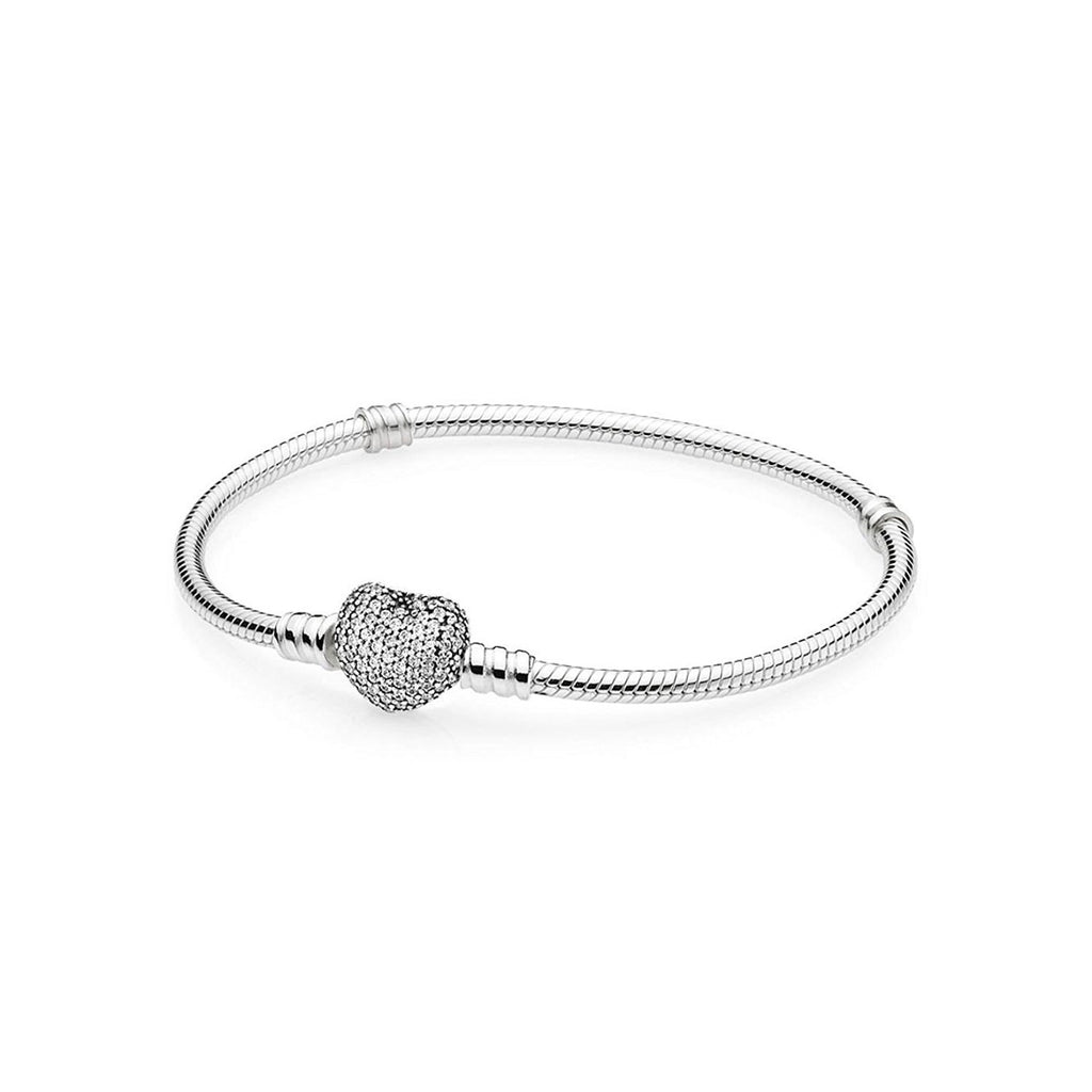 Pandora Women's Moments Silver Bracelet with Pave Heart Clasp - 590727CZ-21