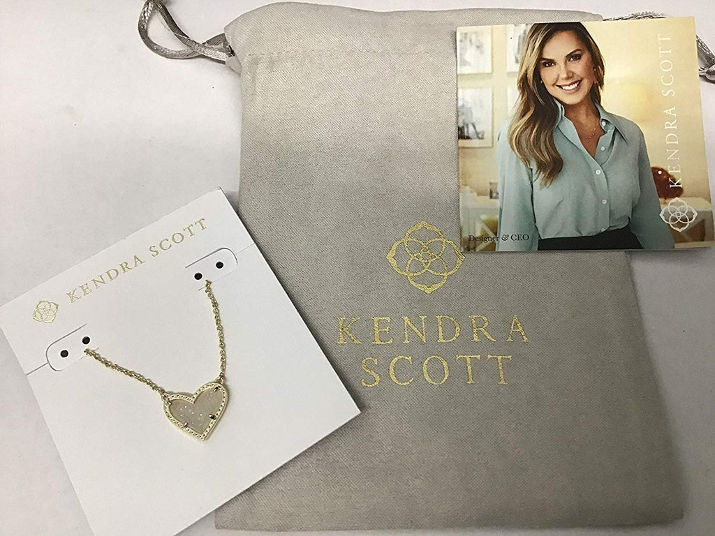 Kendra Scott Ari Heart Rose Gold Short Pendant Necklace in Iridescent Drusy