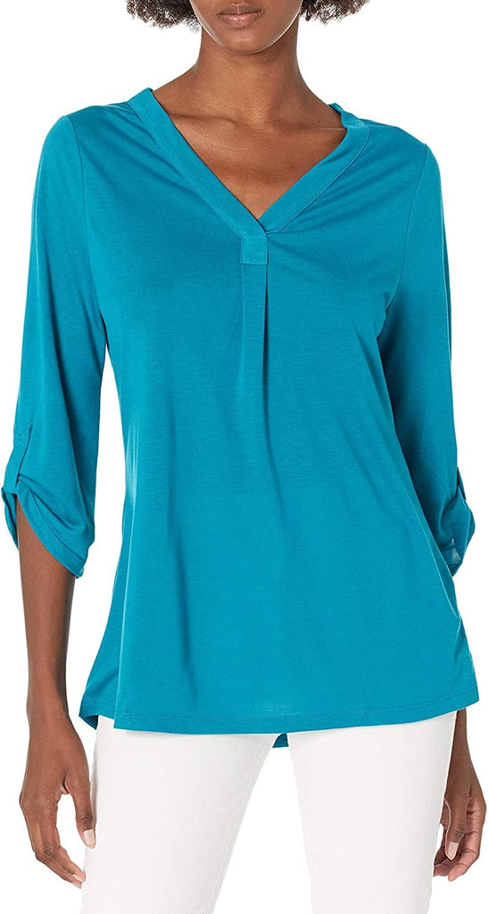 Hanes Women's Top Lightweight Shirt V-Neck Rolled Sleeve Top